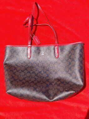 Coach Signature City Tote in Brown/Red WITH Matching Pochette